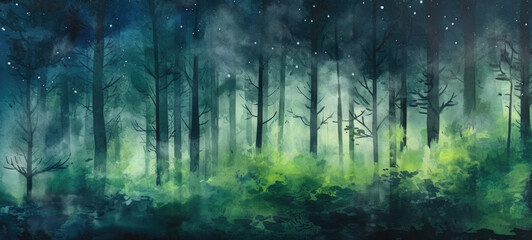 Naklejka premium Abstract Watercolor dark forest green Art Painted Background generative ai