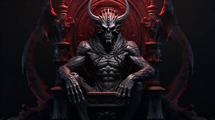 demon sitting on throne painting horror halloween background scary wallpaper fire fierce. Generative AI