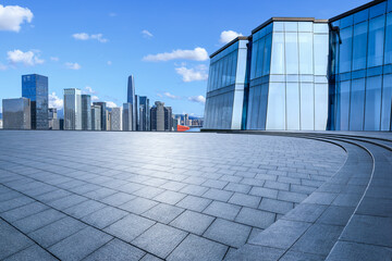 Fototapeta na wymiar Empty square floors and city skyline with modern buildings scenery in Shenzhen, Guangdong Province, China.