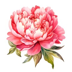 Peonies on white isolated background. Watercolor Flowers.