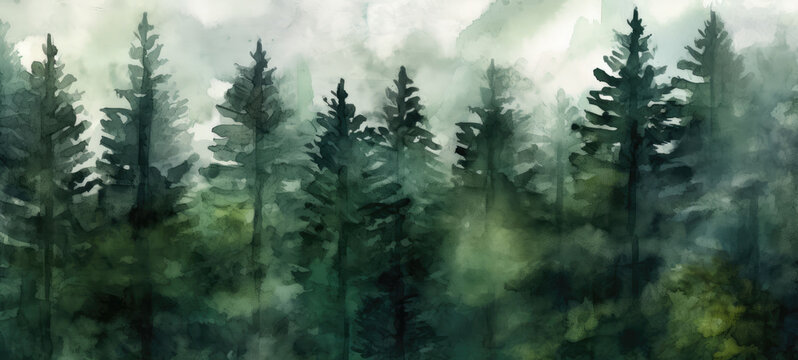 Abstract Watercolor dark forest green Art Painted Background generative ai