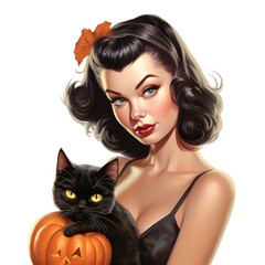 halloween witch with pumpkin, vintage style