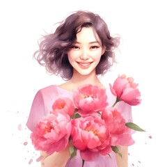Obraz na płótnie Canvas woman with pink flowers