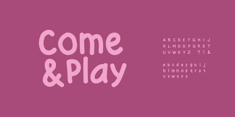 Come and Play Vector hand drawn font. Brush painted letters. Handmade alphabet for your designs: logo, posters, events, cards, etc.