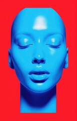 a Blue female face in a fashion style poster illustration with indie trendy retro vibes — Risograph print