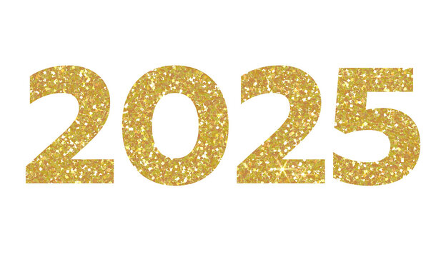 2025 Golden glitter symbol on transparent background. 2025 YEAR. Design for decorating, background, wallpaper, illustration.