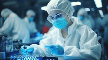 Women working in electronics factory by AI generate.