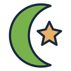 Muslim moon and star filled line icon