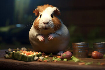 cute guinea pig is eating Made with Generative AI - obrazy, fototapety, plakaty