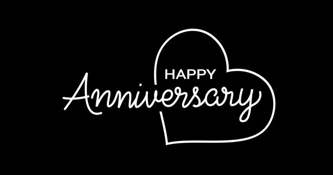 Happy Anniversary lettering text Animation in white color on the transparent background. Handwritten text with modern brush lettering. Great for celebrations and events. Editable background. 