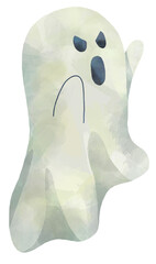 Watercolor Halloween Ghost Hand Draw Painting Style