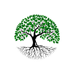 rooted tree logo design. banyan tree with circular shape