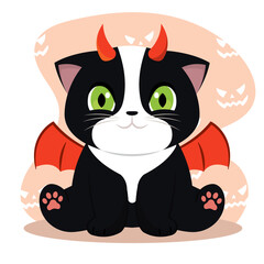Isolated cute cat character with a demon costume Vector
