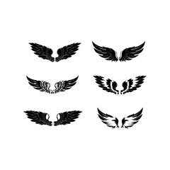 Set of black wings icons. Wings badges. Collection wings badges. Vector illustration.