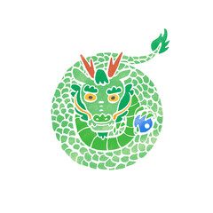 とぐろを巻いた龍のイラスト 緑