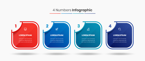 Vector Business Infographic Presentation Template with Abstract Design, 4 Numbers and Icons