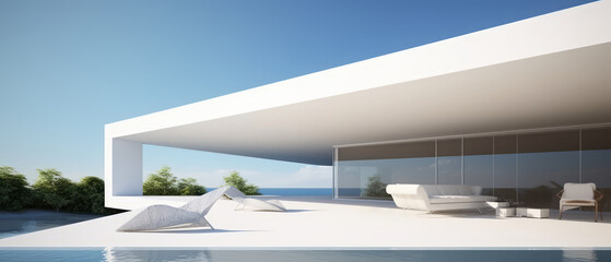 Luxury pool view house, hotel and resort by generative AI illustration.