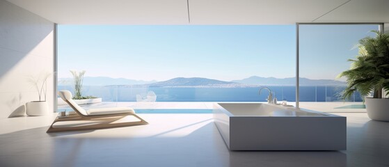 Fototapeta na wymiar Building Exterior luxury bathroom pool view house, hotel and resort by generative AI illustration.