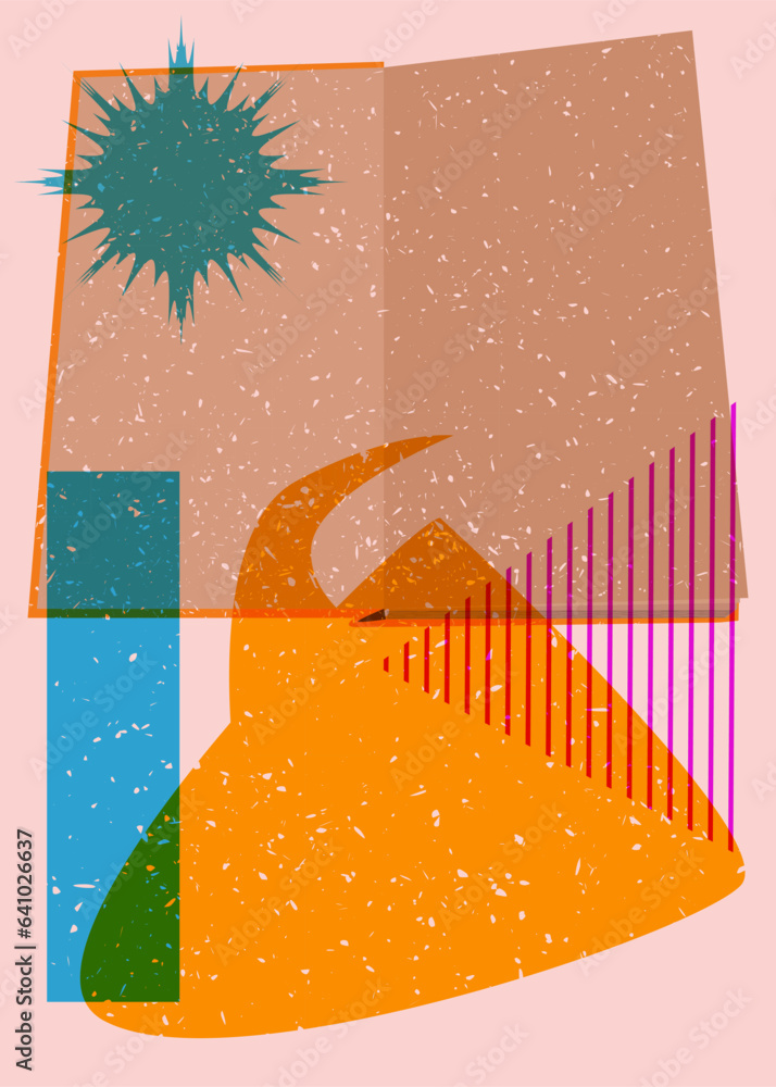 Poster book with speech bubble and colorful geometric shapes. educational object in trendy riso graph desig