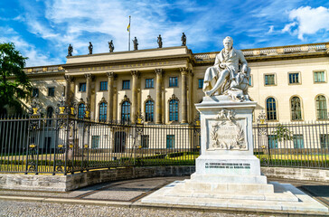 Fototapeta na wymiar Humboldt University with Alexander von Humboldt statue in the center of Berlin, Germany