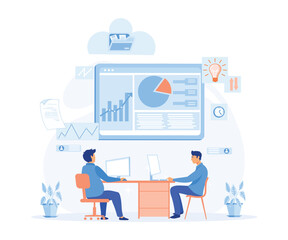 digital workspace, remote work and teamwork concept. Corporate business team having a meeting in a virtual office room. flat vector modern illustration