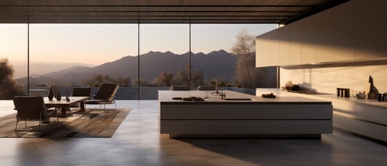 Building Exterior luxury of kitchen room with sea view by generative AI illustration.