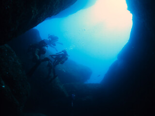 Fototapeta na wymiar Exit of Cave diving in Izu