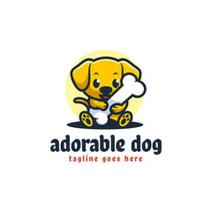 Vector Logo Illustration Adorable Dog Mascot Cartoon Style.