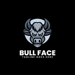 Vector Logo Illustration Bull Face Simple Mascot Style.
