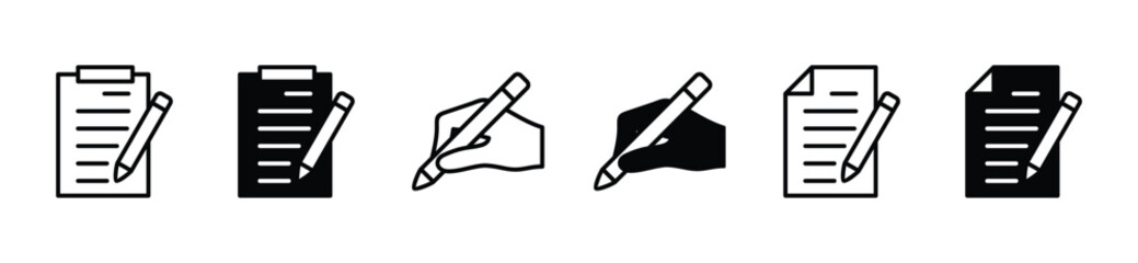 Copywriting line icons set. Text web, clipboard and pencil, words, notepad, hand writing on document icon symbol. Vector illustration