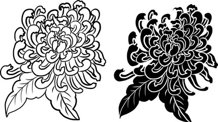 Chrysanthemum flower vector for tattoo or embroider.Floral illustration for printing on curtain or tablecloth.