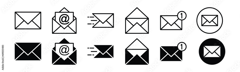 Poster mail icon set. email icon vector. e-mail, envelope, message icons symbol in thin line and flat style