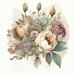 Birthday Bouquet Loose Watercolor Muted Color Tones Illustration