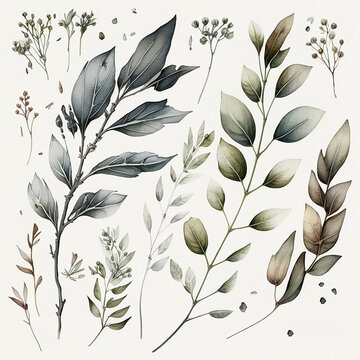 Bupleurum Leaves Wreath Loose Watercolor Illustration