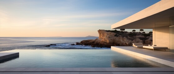 Building Exterior luxury of living room with sea view by generative AI illustration.