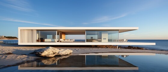 Obraz premium Building Exterior luxury of living room with sea view by generative AI illustration.