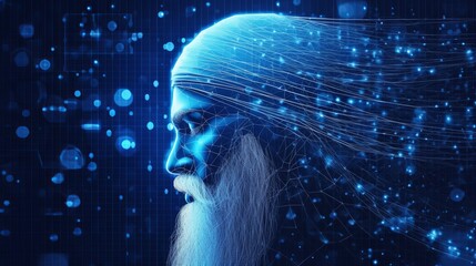 Guru Nanak Jayanti, Abstract illustration, Guru Nanak, Low poly blue. Polygonal, Generative ai - obrazy, fototapety, plakaty