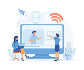 Blog Creation, Starting Personal Lifestyle V log, Live Video Streaming Channel Launch. flat vector modern illustration