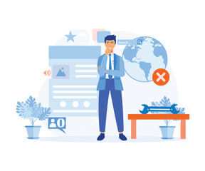 Blog promotion mistake. Inefficient SEO optimization. Idea of search engine optimization for blog promotion. flat vector modern illustration