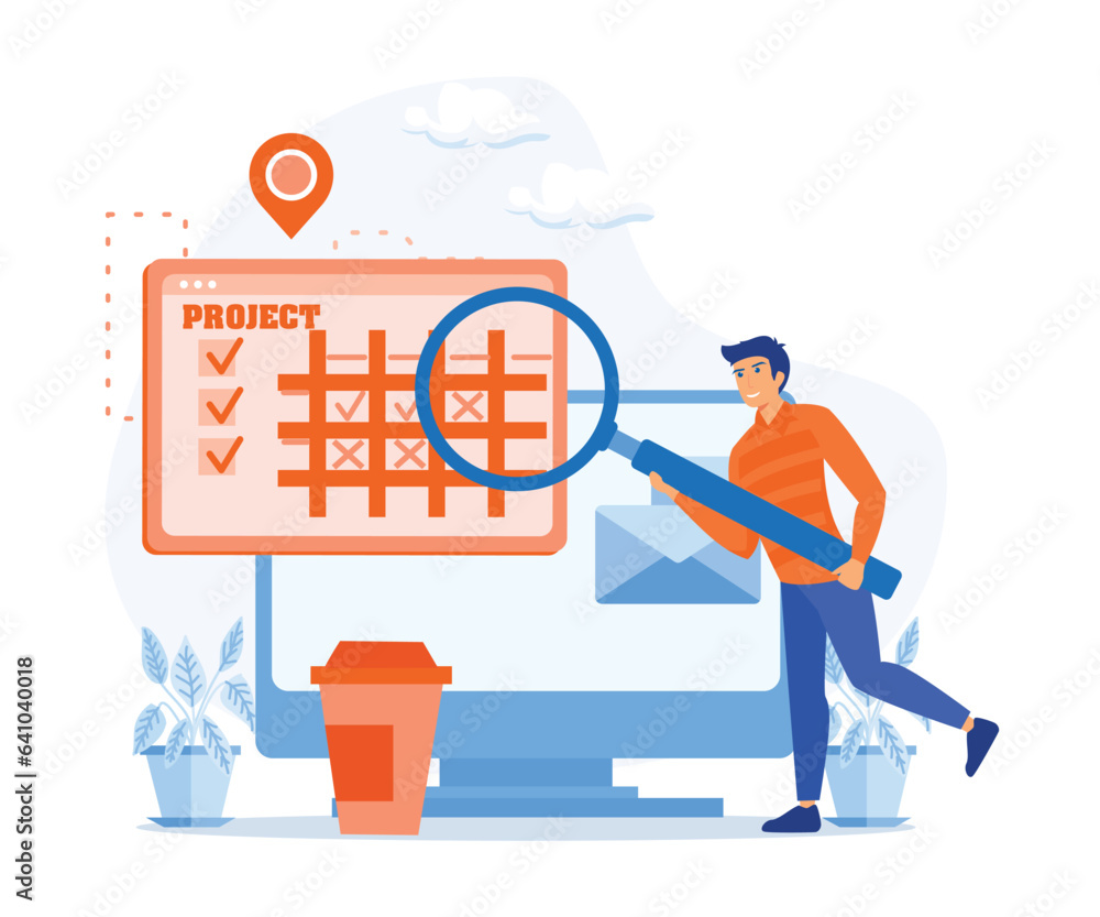 Poster project monitoring concept. planning, development and programming of successful business projects. f