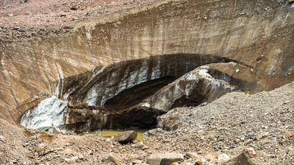 a beautiful ancient glacier in the mountains. highlands. permafrost