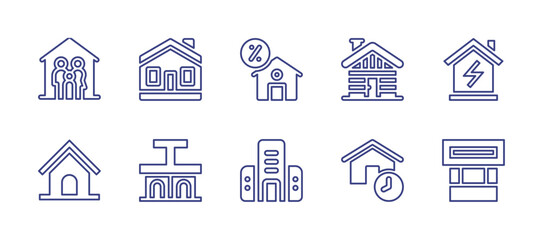 Fototapeta na wymiar Real estate line icon set. Editable stroke. Vector illustration. Containing installment, apartment, house, refuge, family, home, efficient, kiosk, cabin.