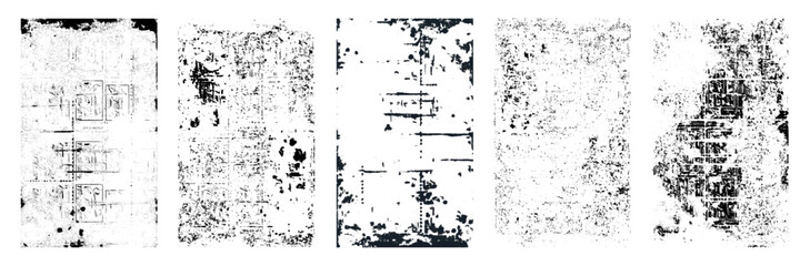 Set of distressed black texture. Dark grainy texture on white background. Dust overlay textured. Grain noise particles. Rusted white effect. Diverse Overlay Texture graphic set. Halftone stamp, effect