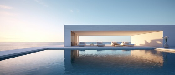 Building Exterior luxury of living room with sea view by generative AI illustration.