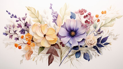 Fototapeta na wymiar watercolor floral background on white 
