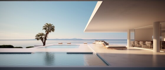 Building Exterior luxury of living room with sea view by generative AI illustration. - obrazy, fototapety, plakaty