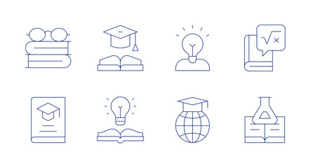 Knowledge icons. editable stroke. Containing guru, intellect, graduation, idea, maths, science, book, reading.