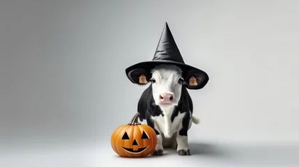 Foto op Aluminium a photograph of cute cow use witch hat for halloween celebration generative ai © Leaf