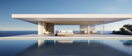 Fototapeta premium Building Exterior luxury of living room with sea view by generative AI illustration.
