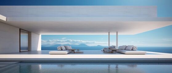Obraz premium Building Exterior luxury of living room with sea view by generative AI illustration.